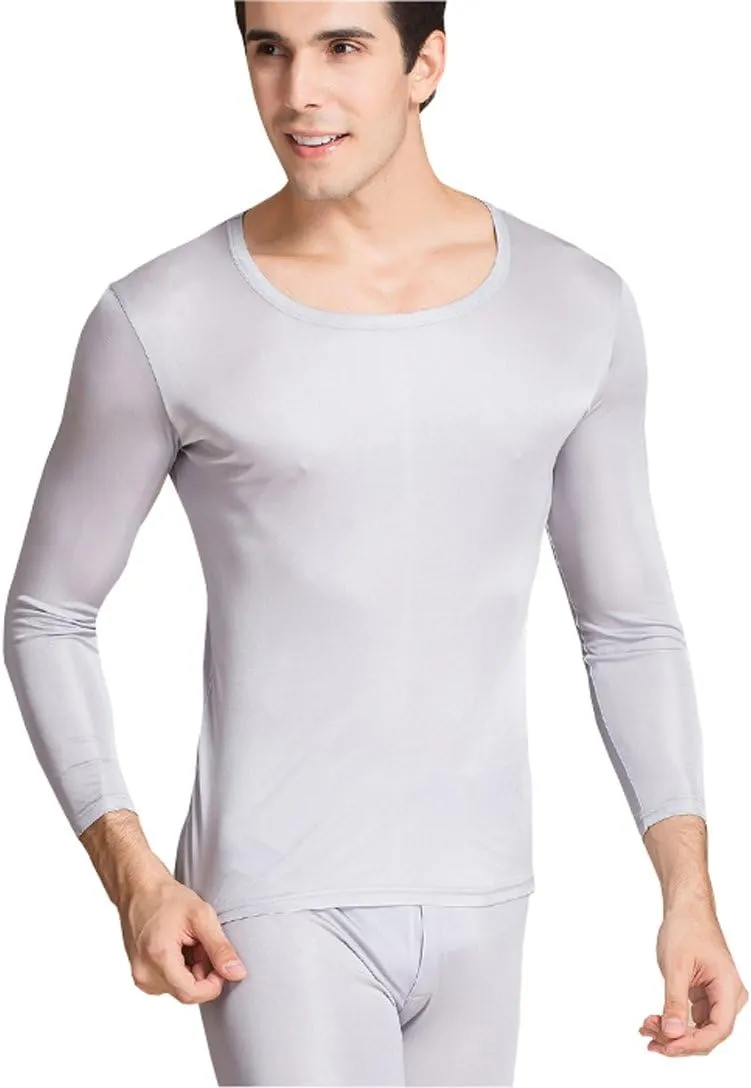 METWAY Silk Long Underwear Men's Mulberry Silk Long Johns Top and Bottom Thermal Underwear Set/Base Layer