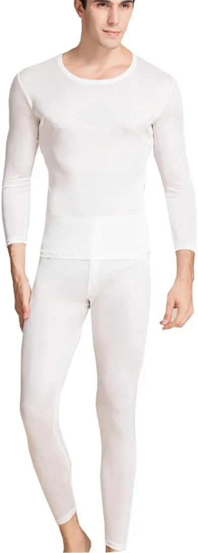 METWAY Silk Long Underwear Men's Mulberry Silk Long Johns Top and Bottom Thermal Underwear Set/Base Layer