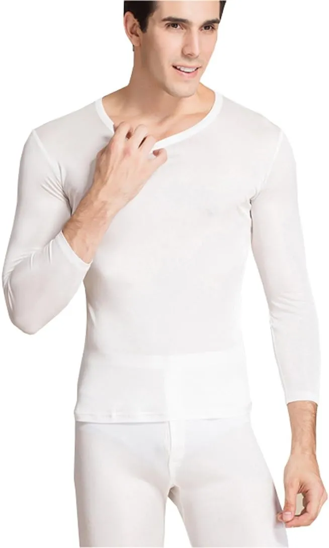 METWAY Silk Long Underwear Men's Mulberry Silk Long Johns Top and Bottom Thermal Underwear Set/Base Layer