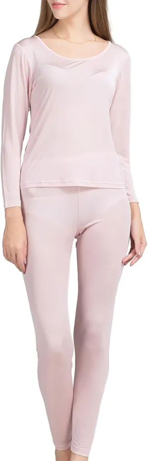 METWAY Women's Silk Long Johns Mulberry Silk Long Underwear Silk Thermal Underwear Sets Winter Silk Base Layer