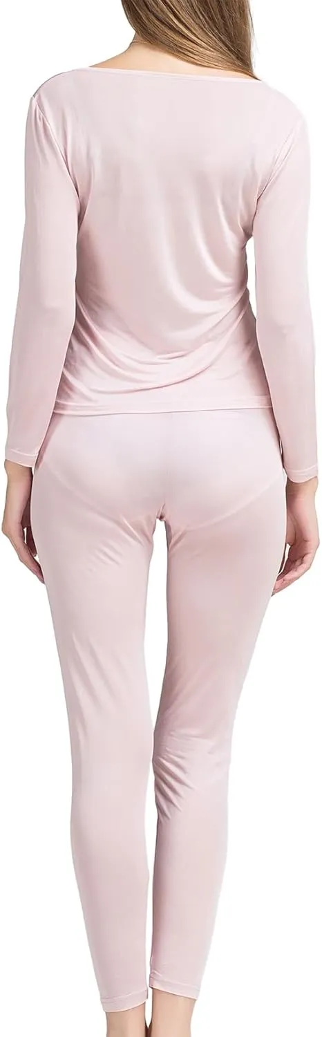METWAY Women's Silk Long Johns Mulberry Silk Long Underwear Silk Thermal Underwear Sets Winter Silk Base Layer