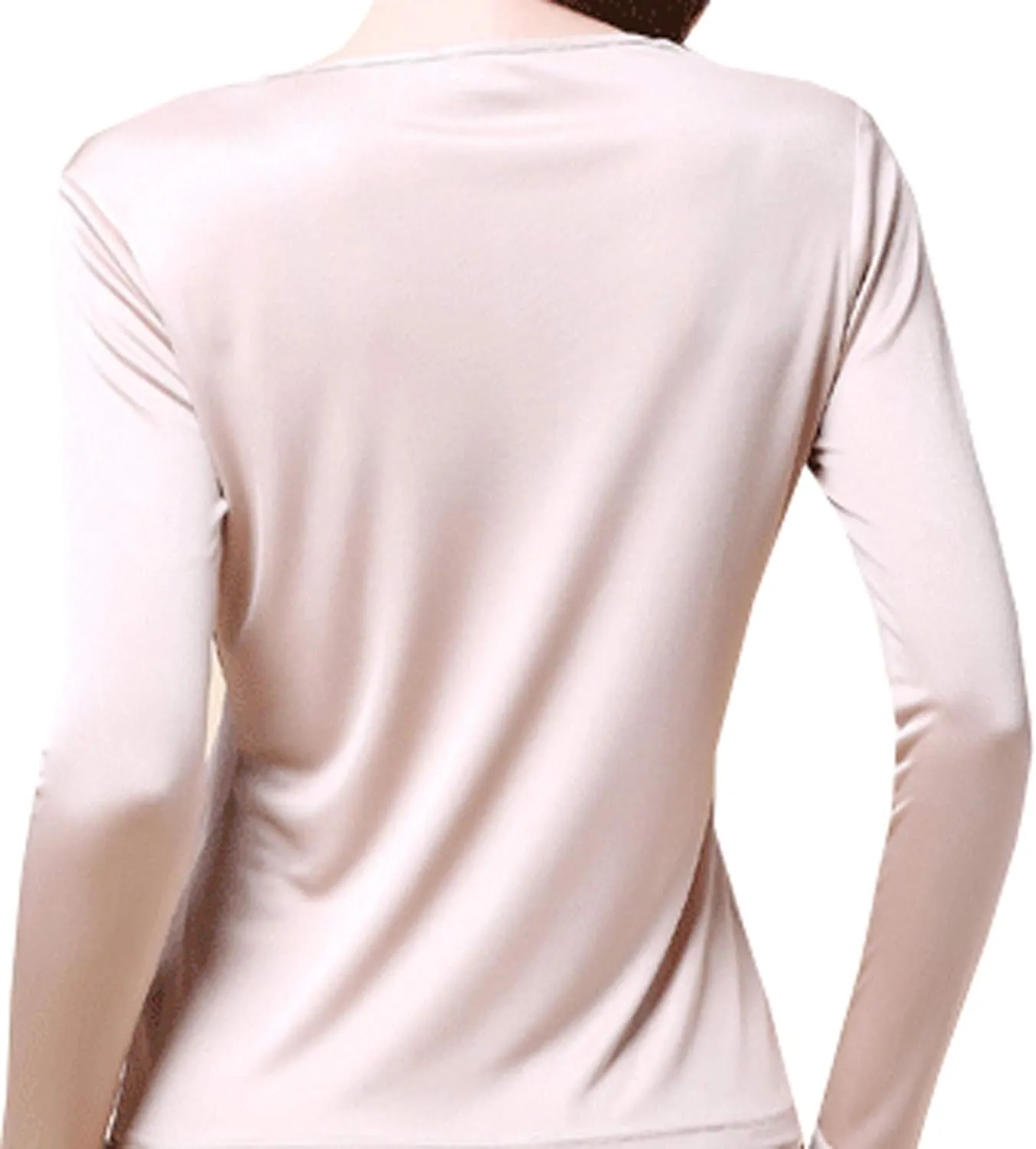 METWAY Women's Silk Long Johns V-Neck Pure Silk Thermal Underwear Sets for Winter Base Layer