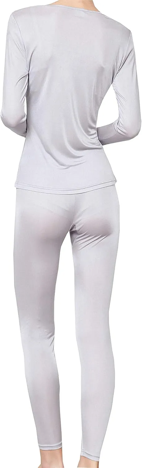 METWAY Women's Silk Long Johns V-Neck Pure Silk Thermal Underwear Sets for Winter Base Layer