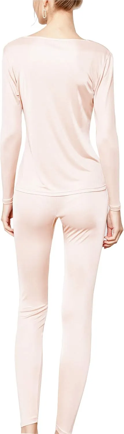 METWAY Women's Silk Long Johns V-Neck Pure Silk Thermal Underwear Sets for Winter Base Layer