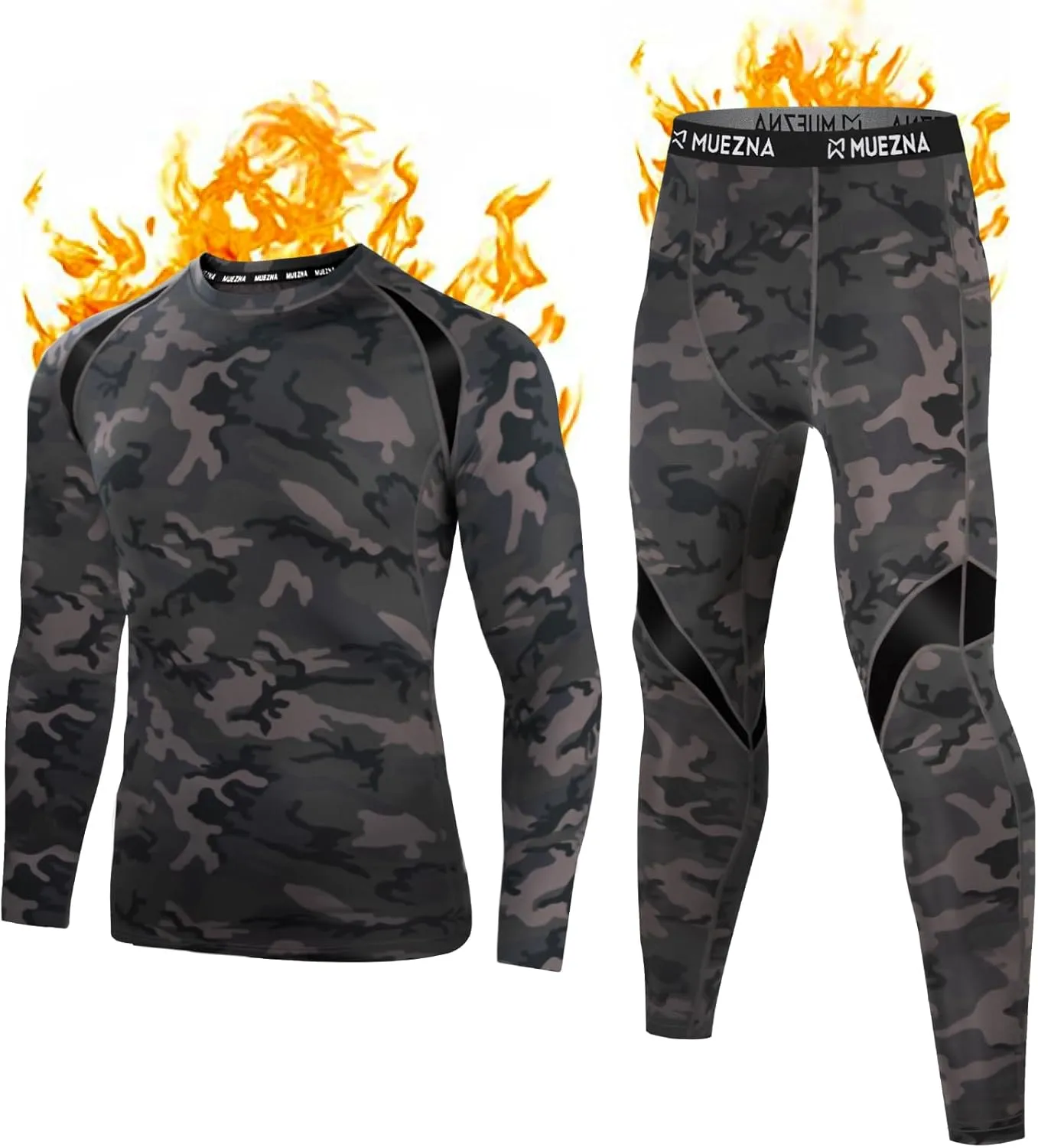 Muezna Men's Thermal Top and Bottom Set Underwear Long Johns Base Layer with Soft Fleece Lined