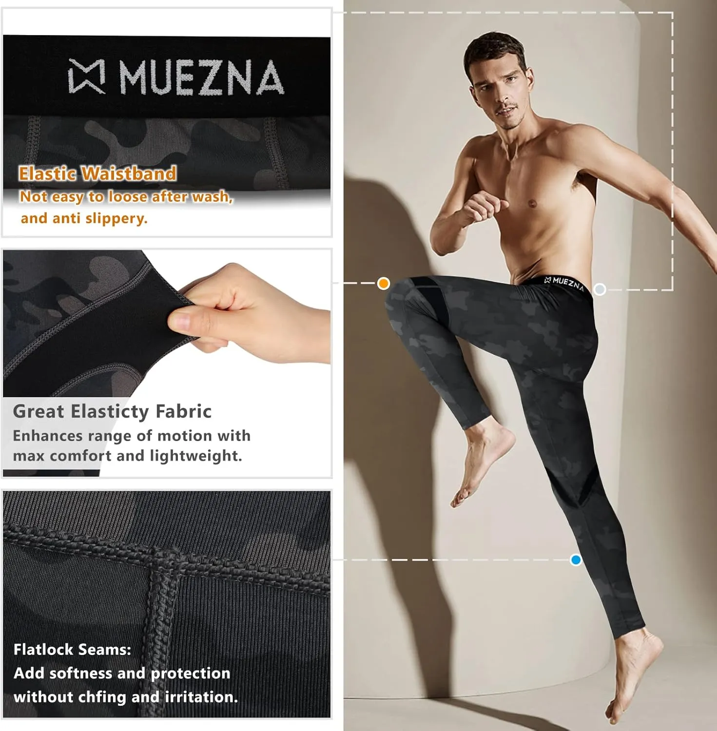Muezna Men's Thermal Top and Bottom Set Underwear Long Johns Base Layer with Soft Fleece Lined
