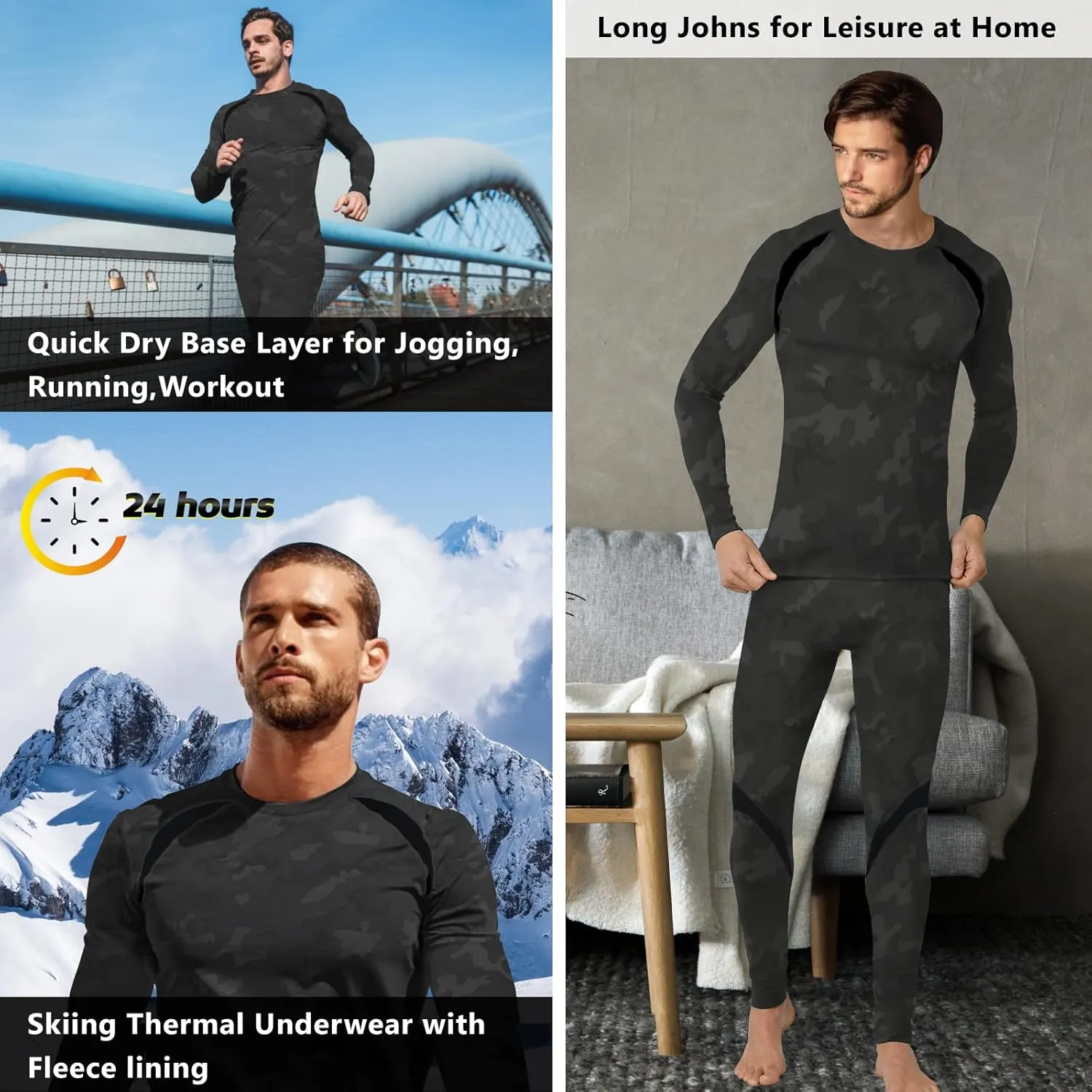 Muezna Men's Thermal Top and Bottom Set Underwear Long Johns Base Layer with Soft Fleece Lined