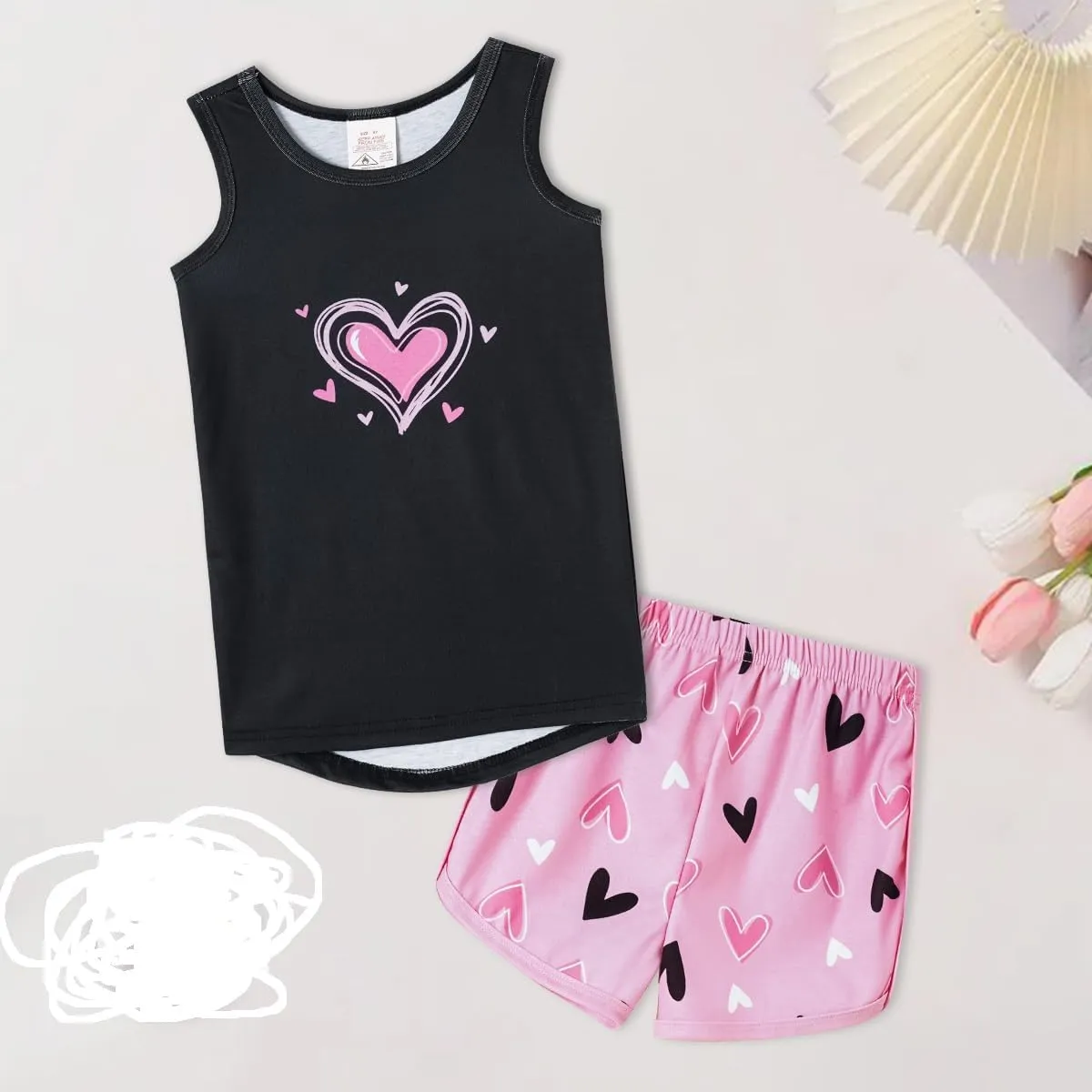 MyFav Big Kids Girls Sleeveless Sleepwears Hearts Shape Striped Pajama Nightgown