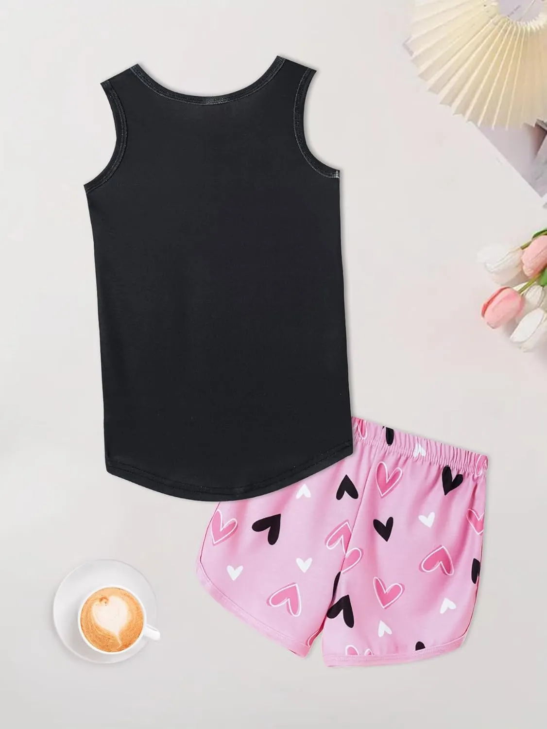 MyFav Big Kids Girls Sleeveless Sleepwears Hearts Shape Striped Pajama Nightgown