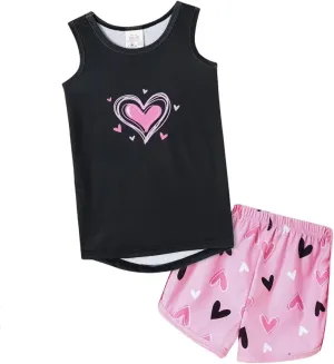 MyFav Big Kids Girls Sleeveless Sleepwears Hearts Shape Striped Pajama Nightgown