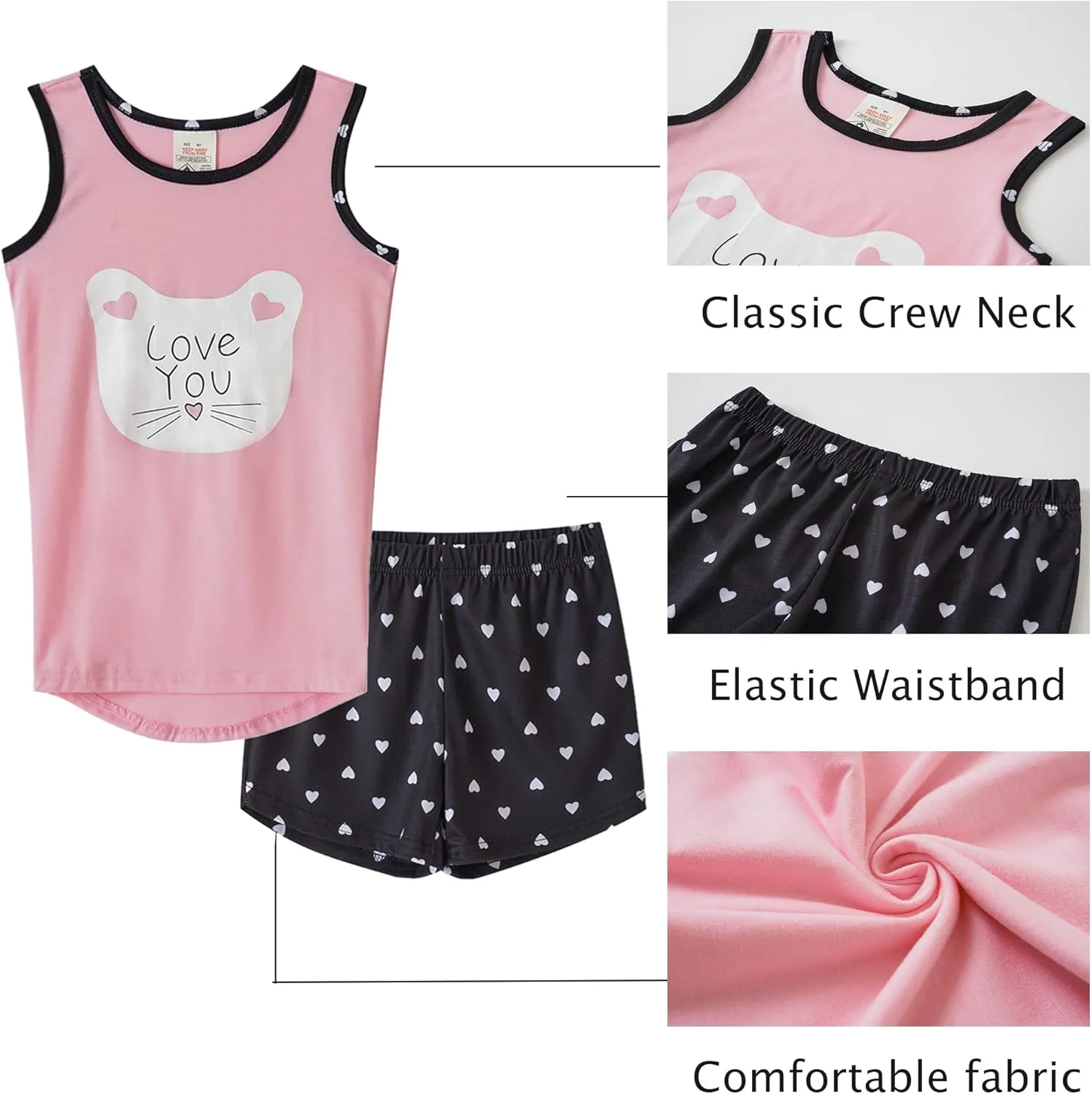 MyFav Big Kids Girls Sleeveless Sleepwears Hearts Shape Striped Pajama Nightgown