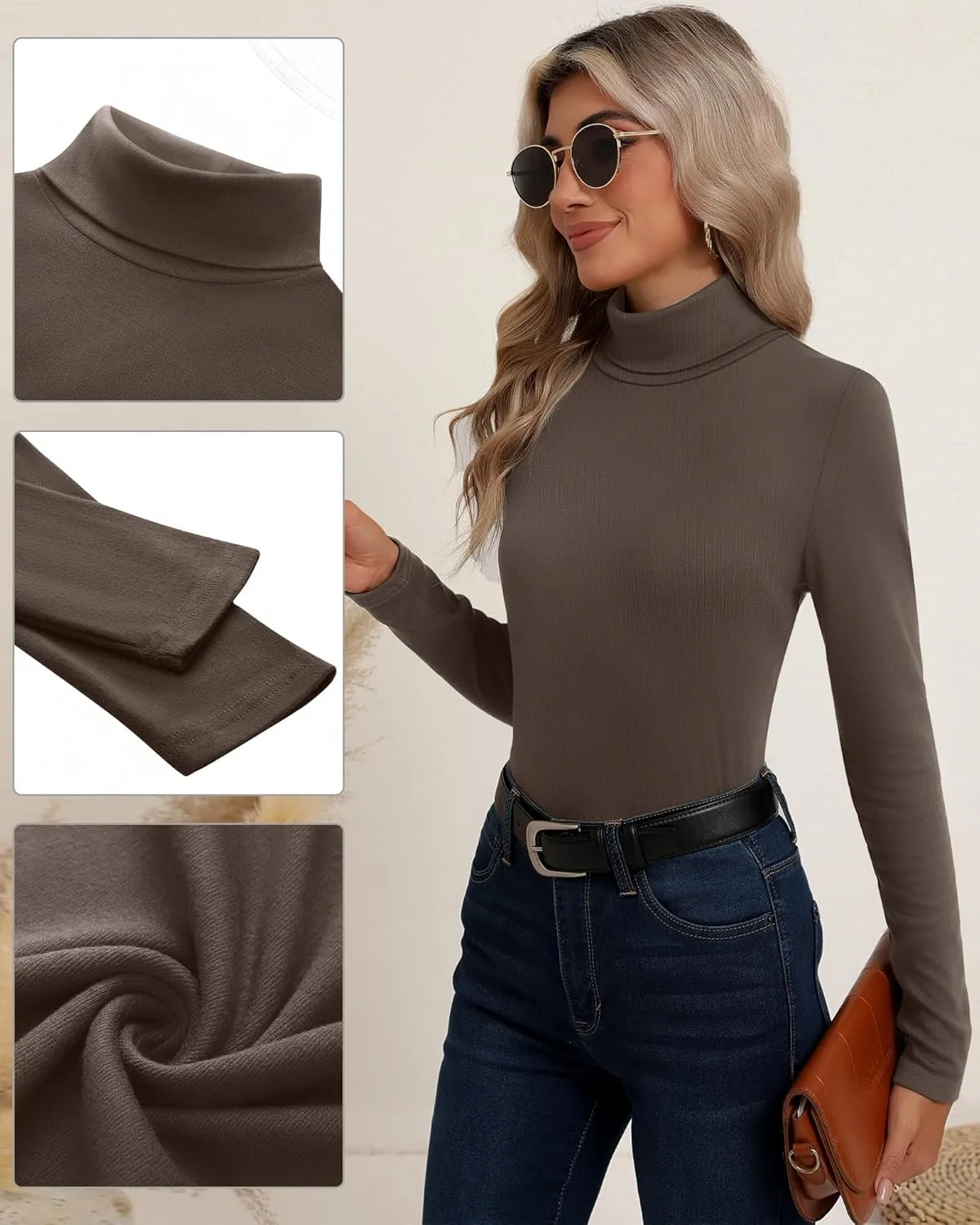 Neer 3 Pack Cotton Women's Turtleneck Long Sleeve Tops Thermal Underwear Base Layer Fall Winter Shirts Sweater