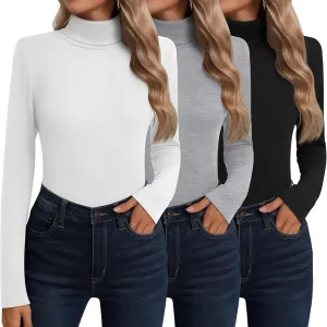Neer 3 Pack Cotton Women's Turtleneck Long Sleeve Tops Thermal Underwear Base Layer Fall Winter Shirts Sweater