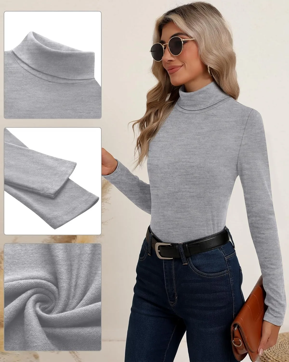 Neer 3 Pack Cotton Women's Turtleneck Long Sleeve Tops Thermal Underwear Base Layer Fall Winter Shirts Sweater
