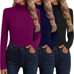Neer 3 Pack Cotton Women's Turtleneck Long Sleeve Tops Thermal Underwear Base Layer Fall Winter Shirts Sweater