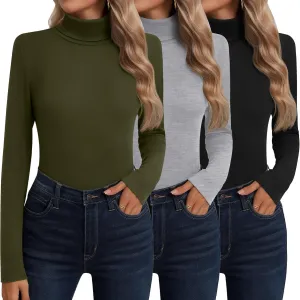 Neer 3 Pack Cotton Women's Turtleneck Long Sleeve Tops Thermal Underwear Base Layer Fall Winter Shirts Sweater