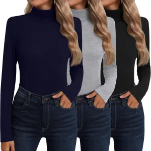 Neer 3 Pack Cotton Women's Turtleneck Long Sleeve Tops Thermal Underwear Base Layer Fall Winter Shirts Sweater