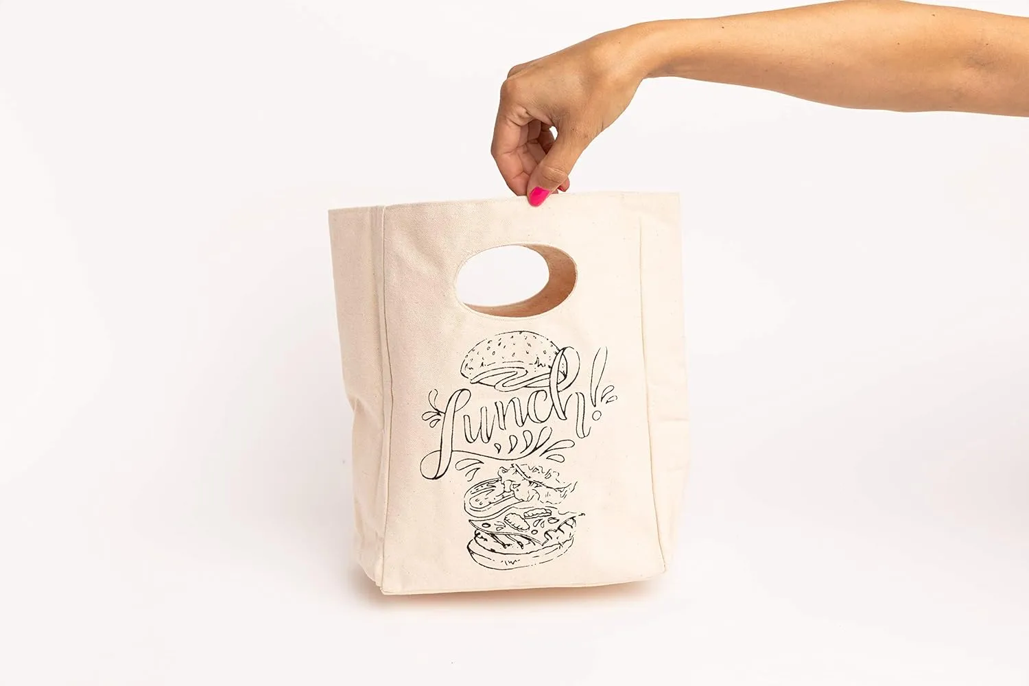 Organic Cotton Canvas Lunch Bag - Eco Friendly & Machine Washable | Perfect for Men, Women & Kids | Reusable Lunch Tote for Work, School - Easy to Clean Water Resistant Interior Liner (1 Bag - White)