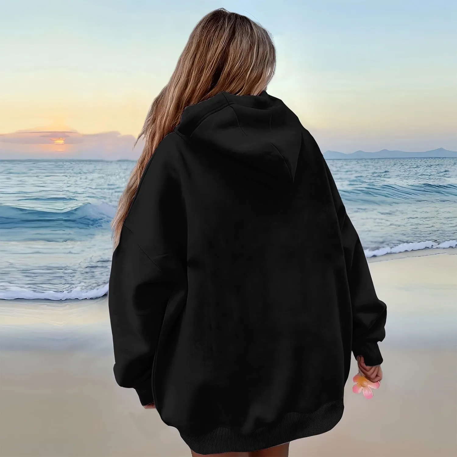 Oversized Hoodies for Women Fleece Plain Hooded Sweatshirts with Pocket Casual Long Sleeve Pullover Sweaters Y2k Tops