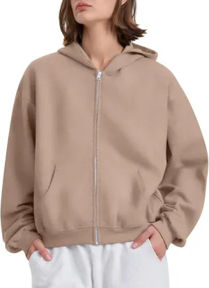 Oversized Zip Up Hoodie for Women Fleece Plain Cropped Sweatshirts Trendy Y2k Comfy Preppy Zipper Hoodies Winter