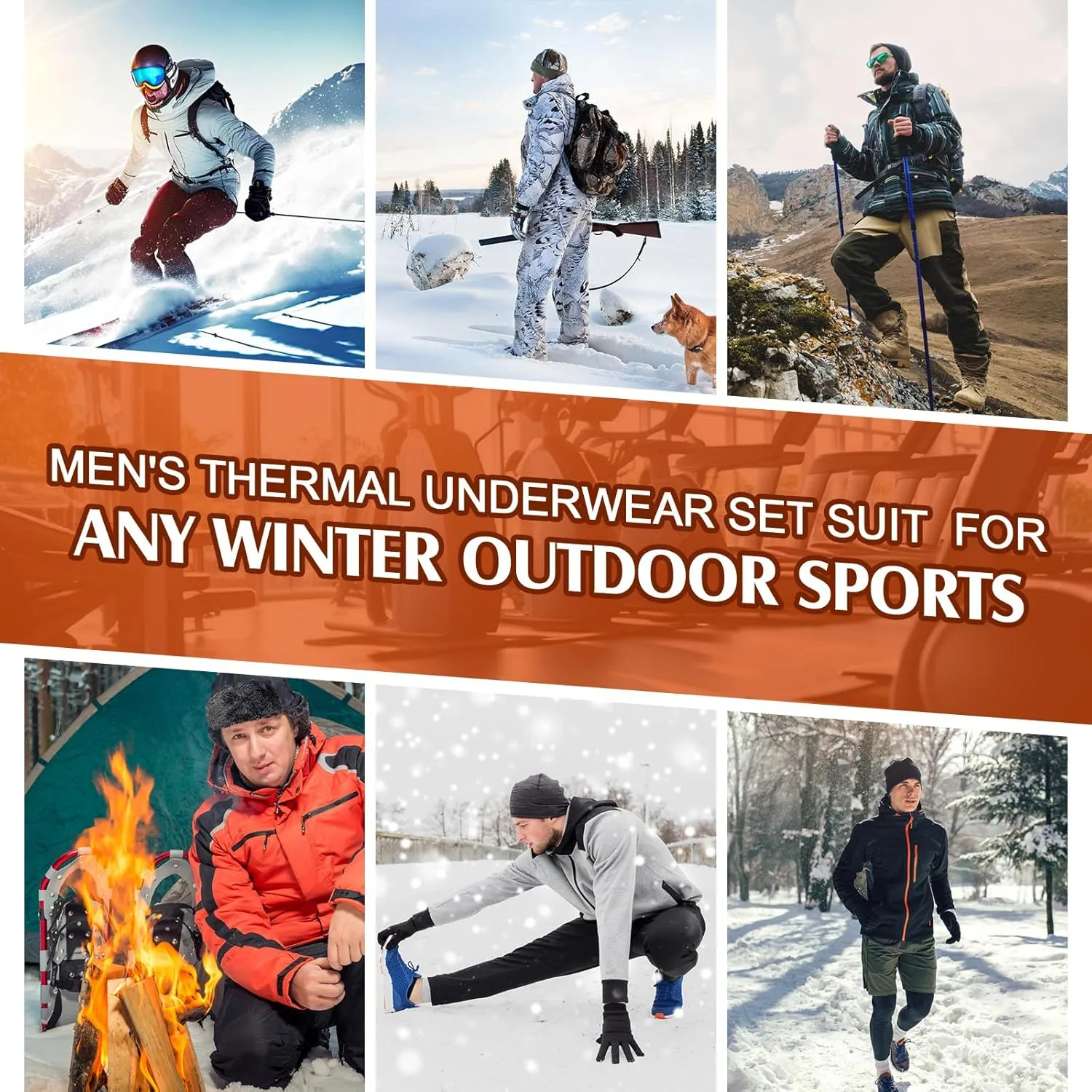Patelai 3 Sets Men's Thermal Underwear Set Fleece Lined Base Layer Top Bottom Set Warm Hunting Skiing Gear for Cold Weather