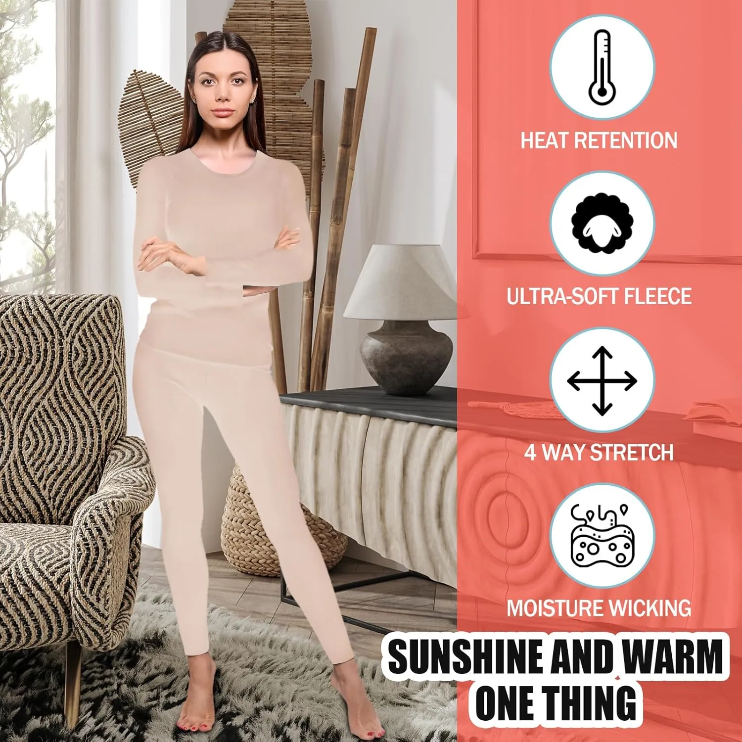Patelai 5 Set Women Thermal Underwear Sets Fleece Lined Long Johns Winter Warm Base Layer Top and Bottom for Cold Weather