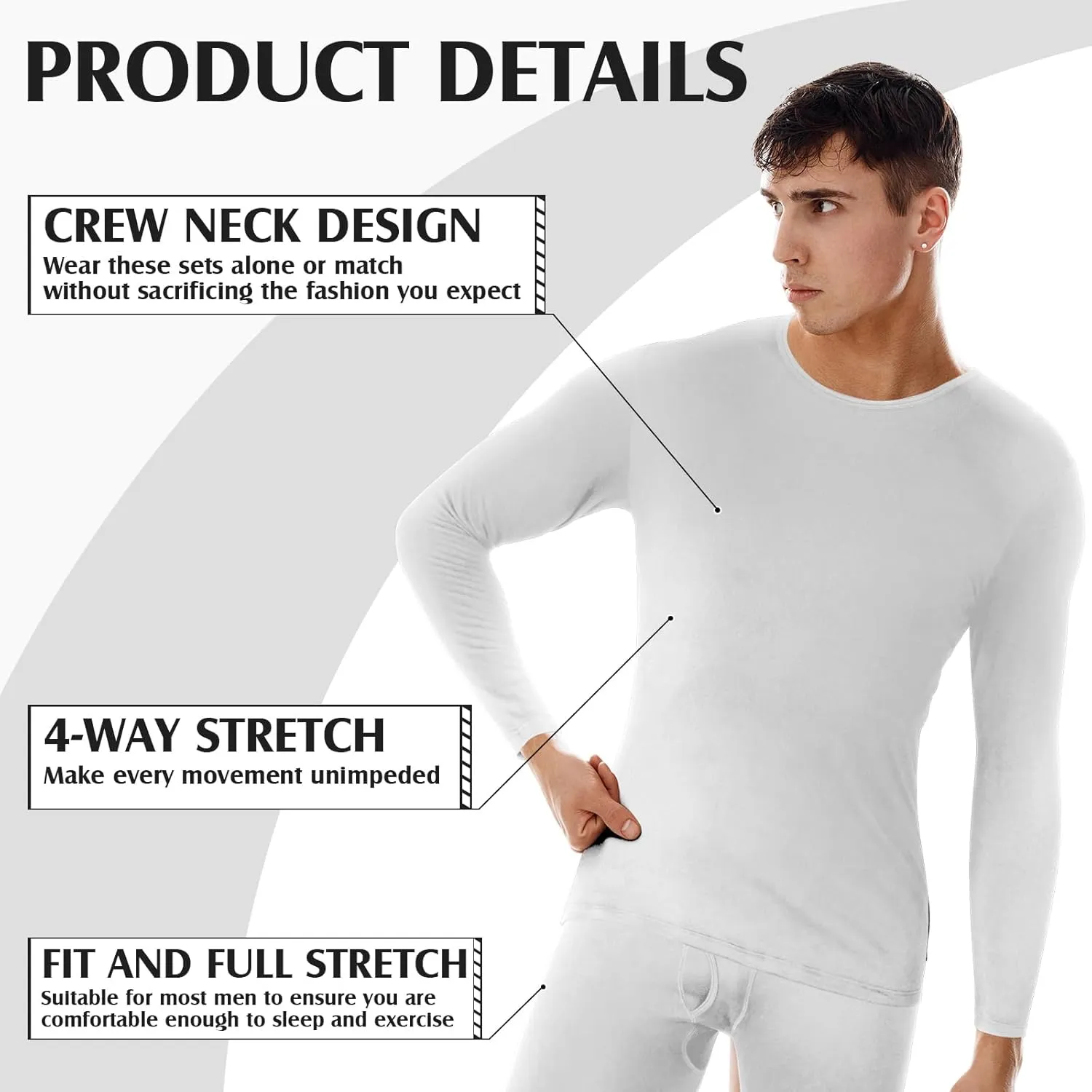 Patelai 5 Sets Men's Thermal Underwear Fleece Base Layer Set Winter Base Layer Cold Weather Top Bottom