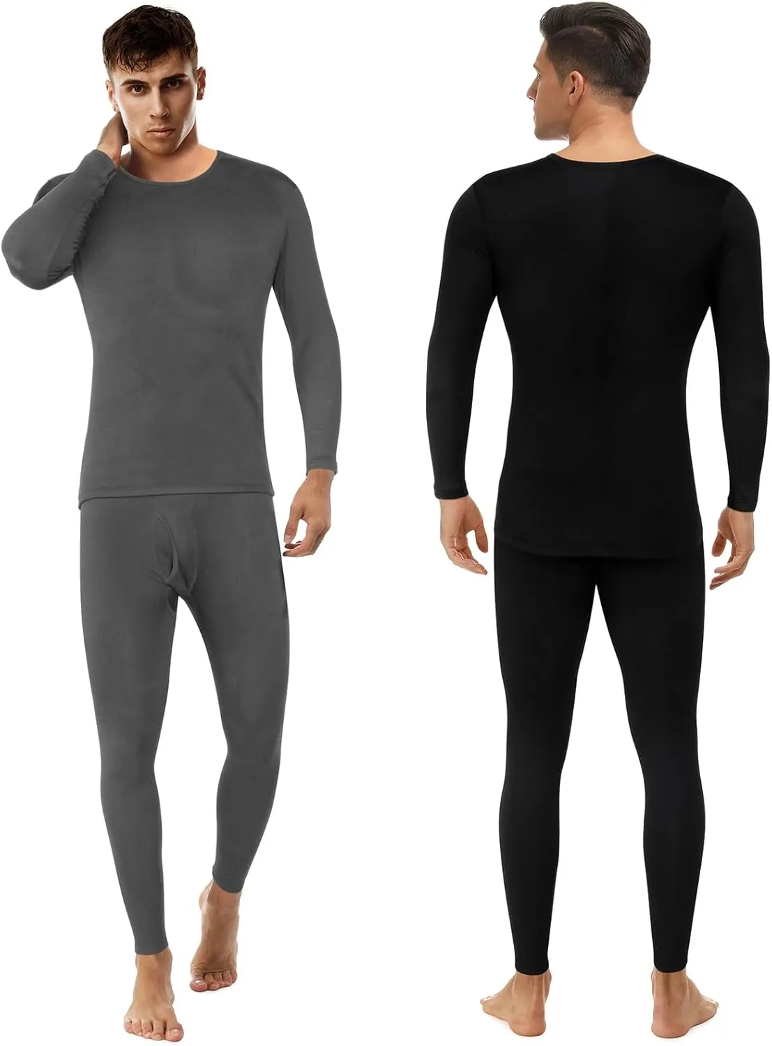 Patelai 5 Sets Men's Thermal Underwear Fleece Base Layer Set Winter Base Layer Cold Weather Top Bottom
