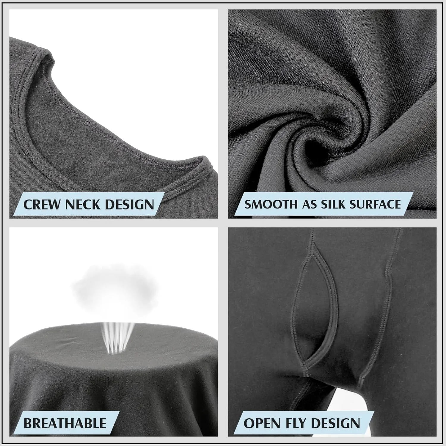 Patelai 5 Sets Men's Thermal Underwear Fleece Base Layer Set Winter Base Layer Cold Weather Top Bottom