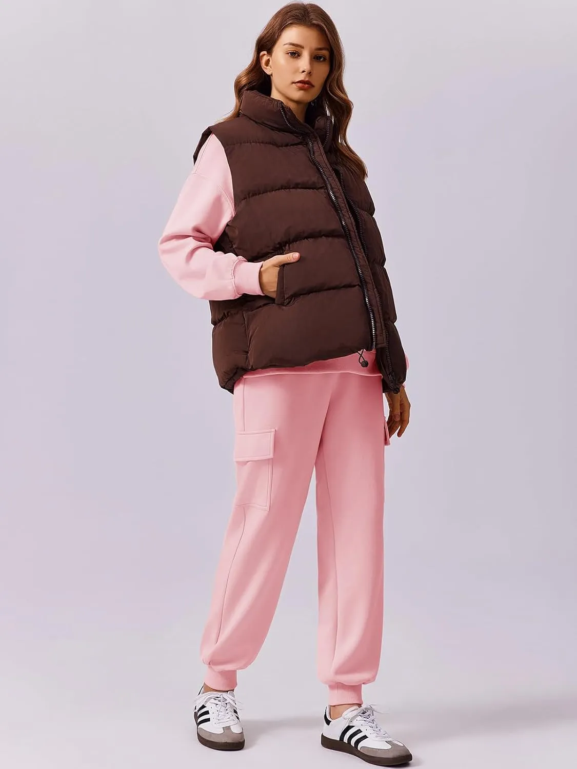 PINSPARK Two Piece Sets for Women Sweatsuit Drawstring Cargo Jogger Sets with 4 Pockets 2025 Airport Outfits Fall Tracksuit