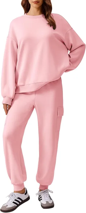 PINSPARK Two Piece Sets for Women Sweatsuit Drawstring Cargo Jogger Sets with 4 Pockets 2025 Airport Outfits Fall Tracksuit