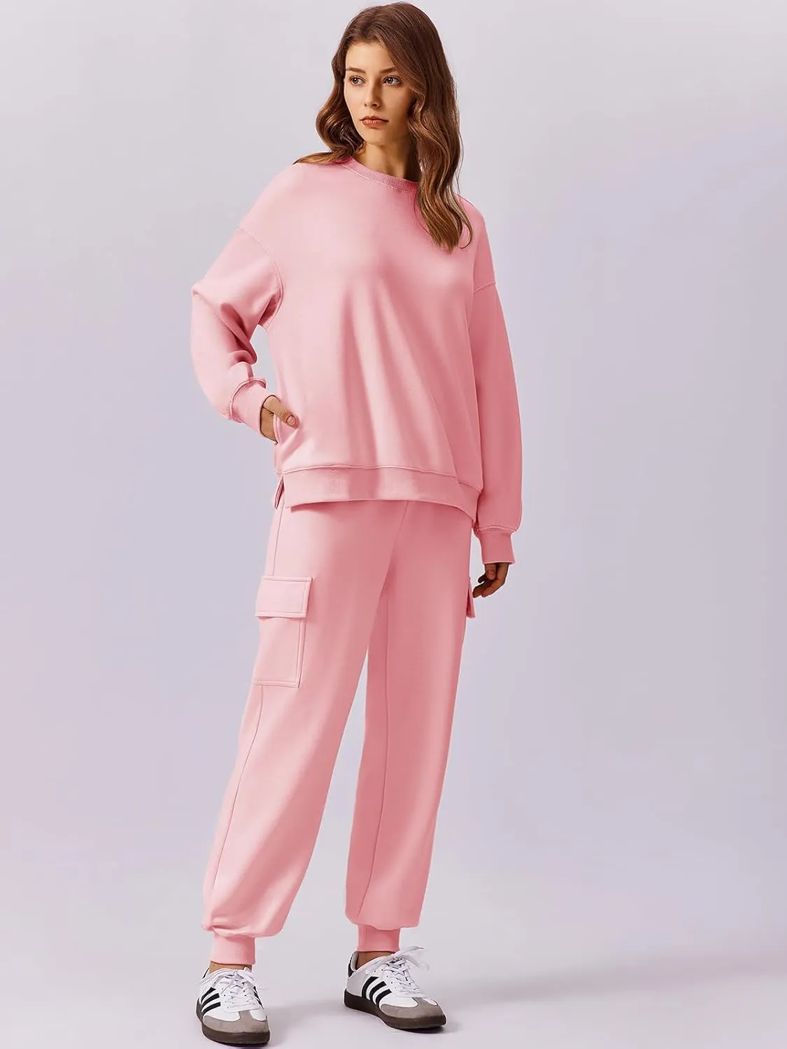 PINSPARK Two Piece Sets for Women Sweatsuit Drawstring Cargo Jogger Sets with 4 Pockets 2025 Airport Outfits Fall Tracksuit