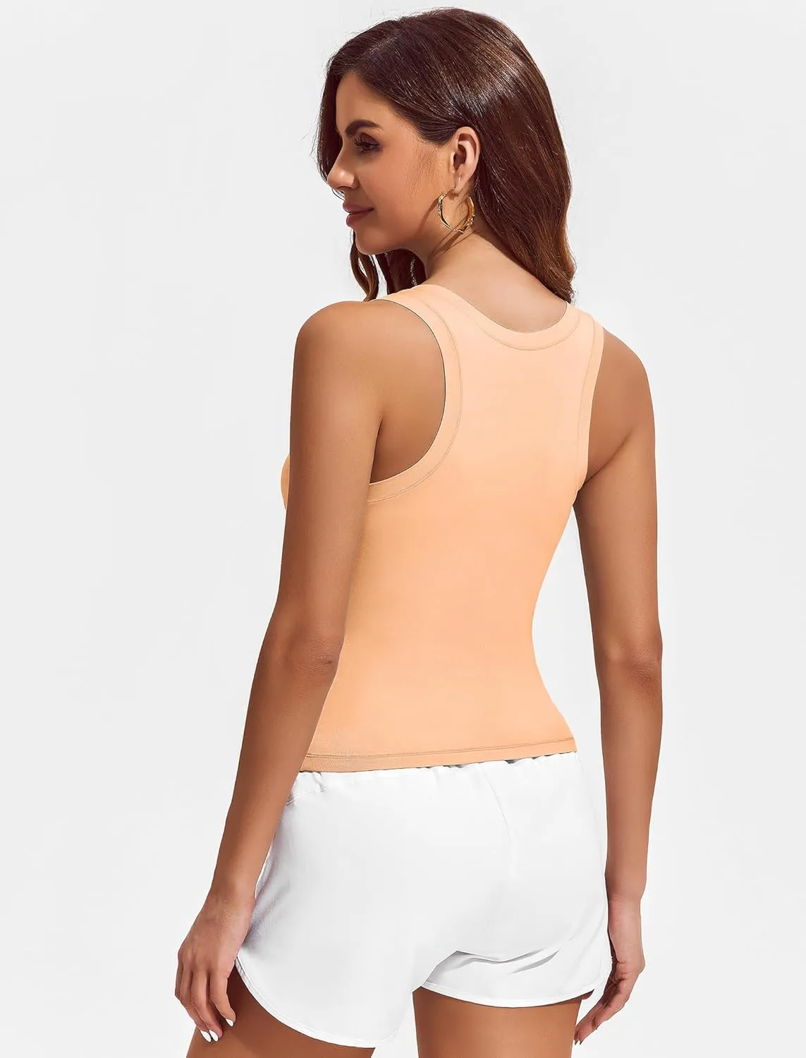 PINSPARK Workout Tops for Women Double Lined Athletic Shirts Scoop Neck Racerback Gym Tanks Sleeveless Tight Crop Yoga Top