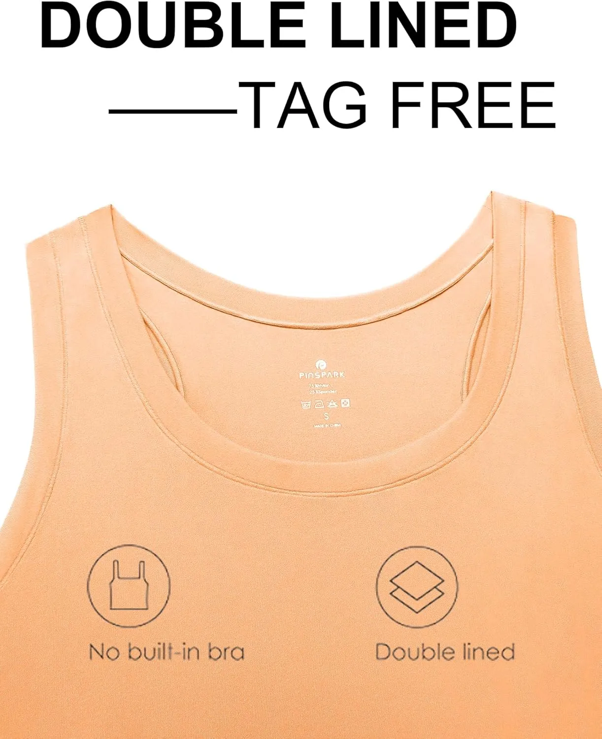 PINSPARK Workout Tops for Women Double Lined Athletic Shirts Scoop Neck Racerback Gym Tanks Sleeveless Tight Crop Yoga Top