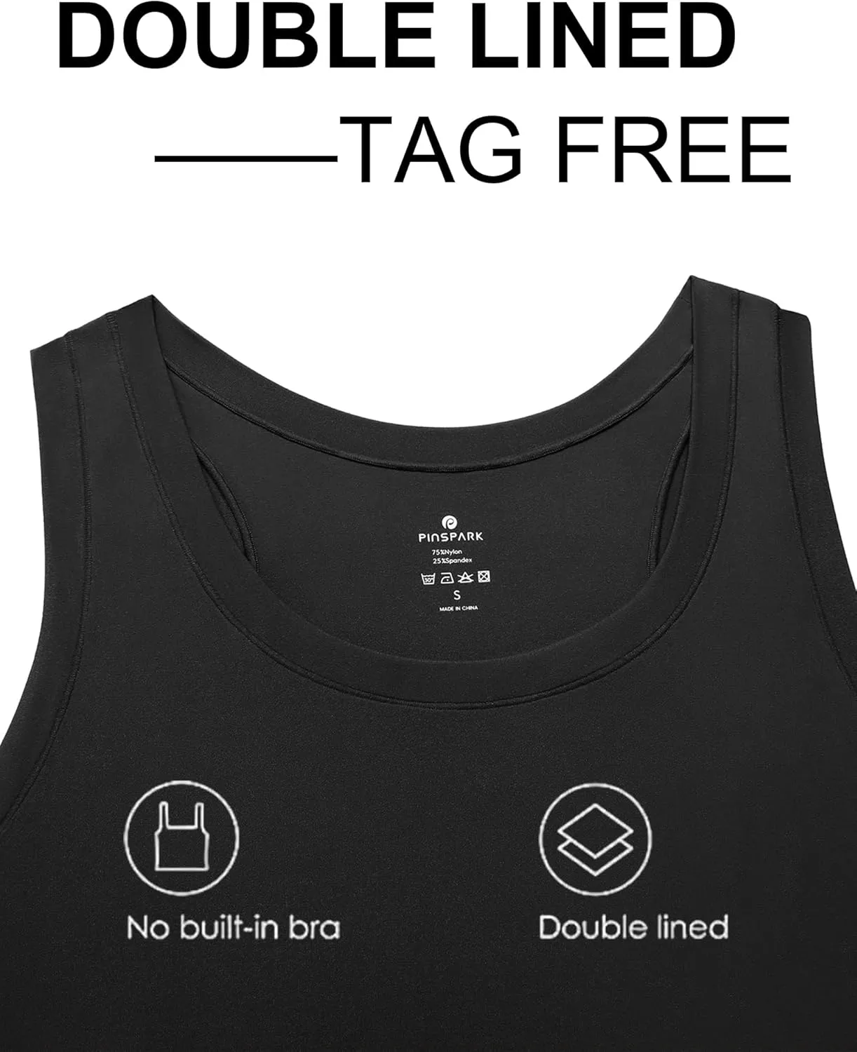 PINSPARK Workout Tops for Women Double Lined Athletic Shirts Scoop Neck Racerback Gym Tanks Sleeveless Tight Crop Yoga Top