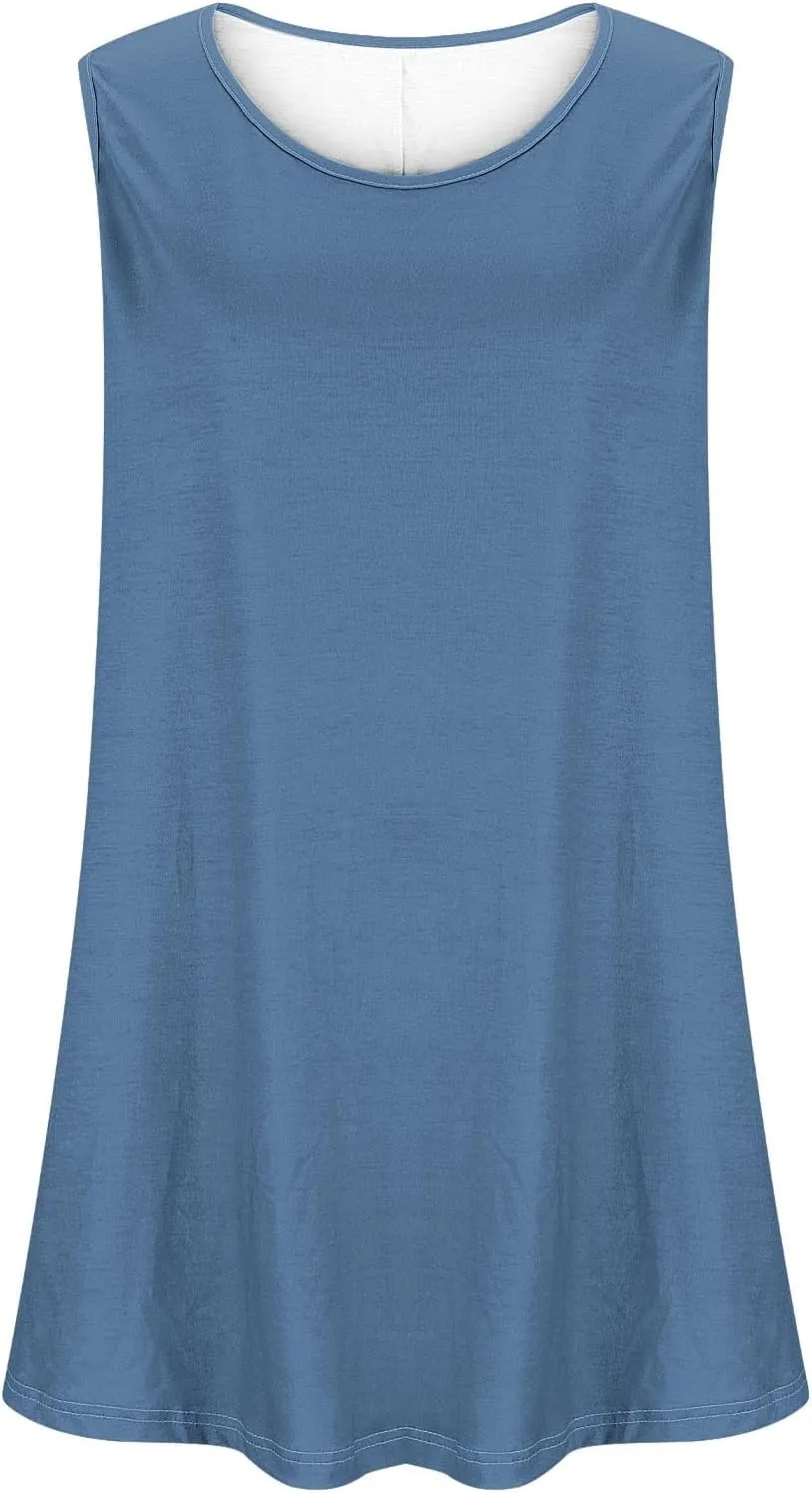 Plus Size Womens Tank Tops Round Neck Loose Fitting Sleeveless Tshirts Pleated Summer Flowy Maternity Tunic Top