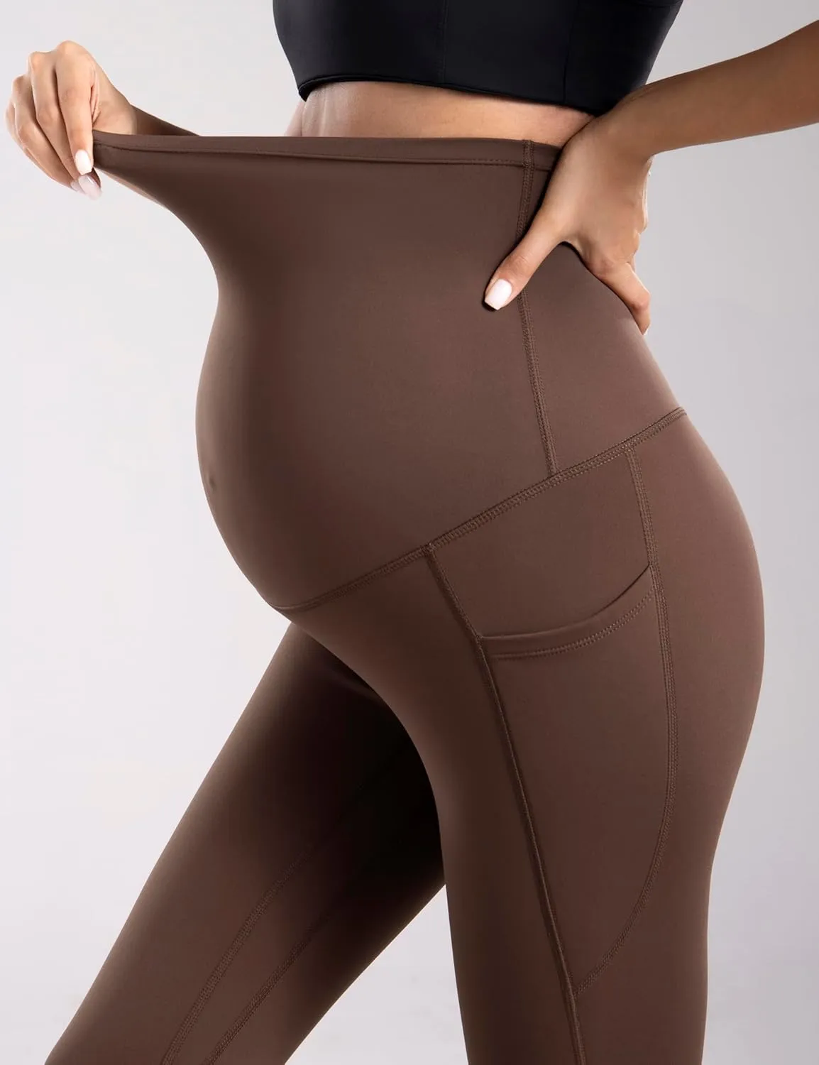 POSHDIVAH Women's Maternity Fleece Lined Leggings with Pockets Over The Belly Pregnancy Thermal Warm Winter Workout Pants