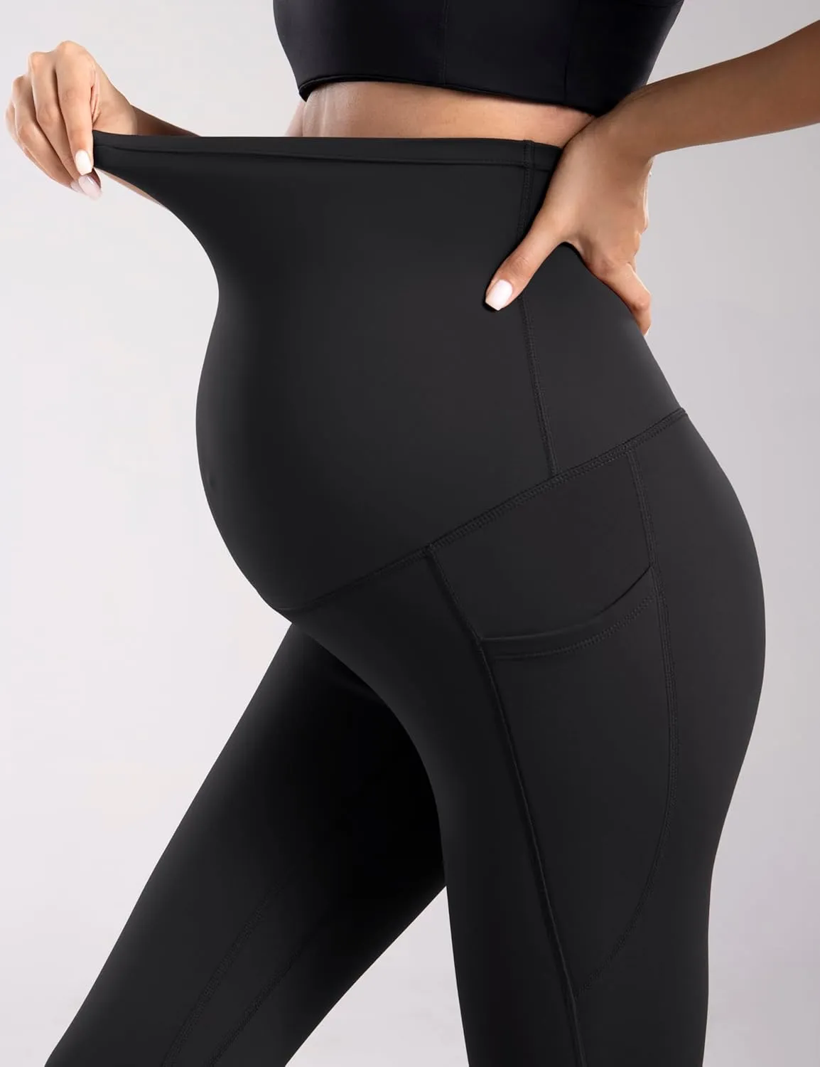 POSHDIVAH Women's Maternity Fleece Lined Leggings with Pockets Over The Belly Pregnancy Thermal Warm Winter Workout Pants