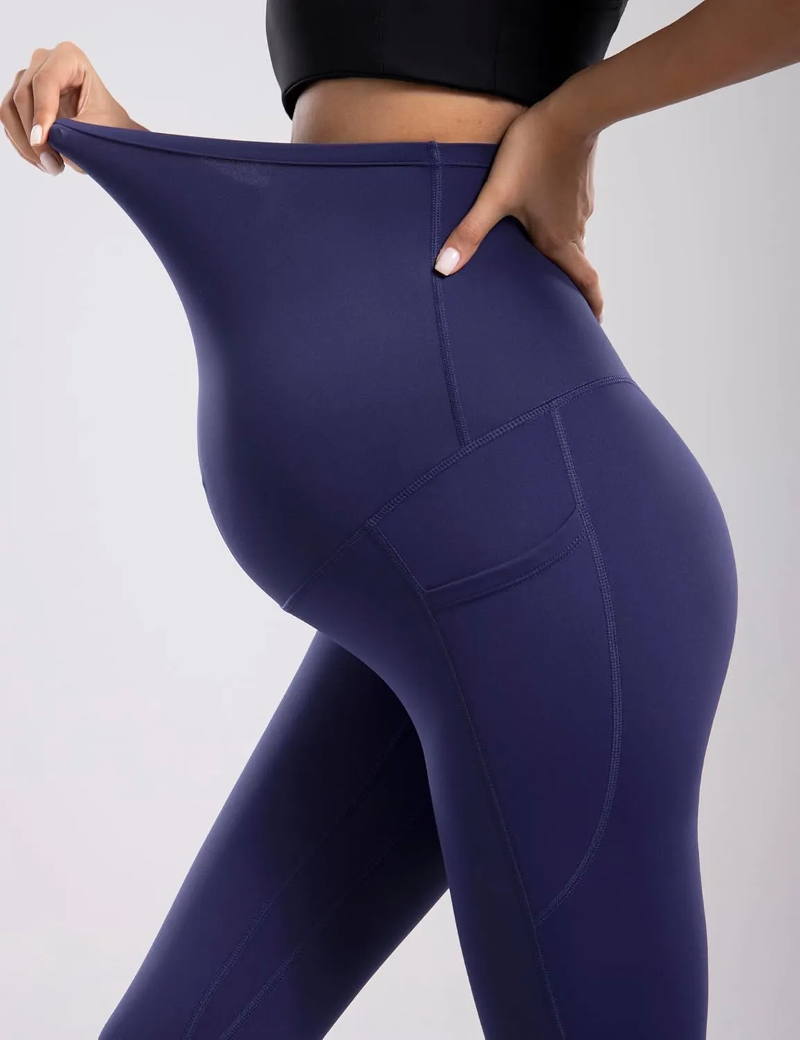 POSHDIVAH Women's Maternity Fleece Lined Leggings with Pockets Over The Belly Pregnancy Thermal Warm Winter Workout Pants