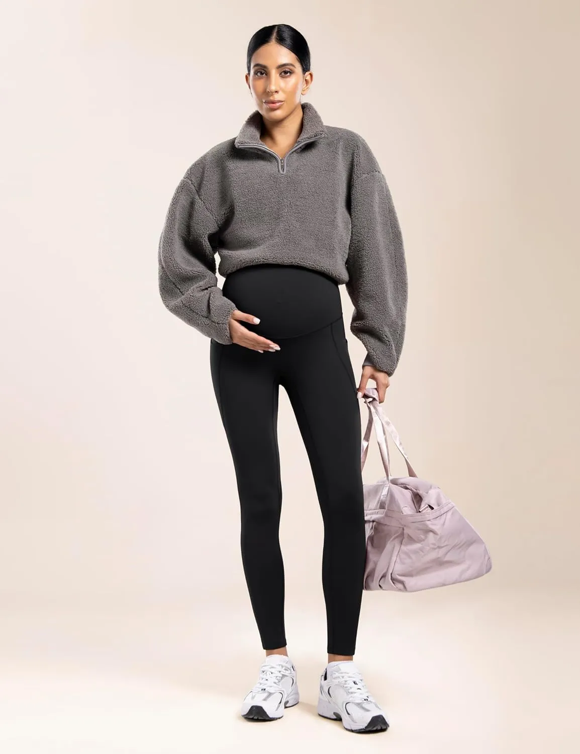 POSHDIVAH Women's Maternity Fleece Lined Leggings with Pockets Over The Belly Pregnancy Thermal Warm Winter Workout Pants