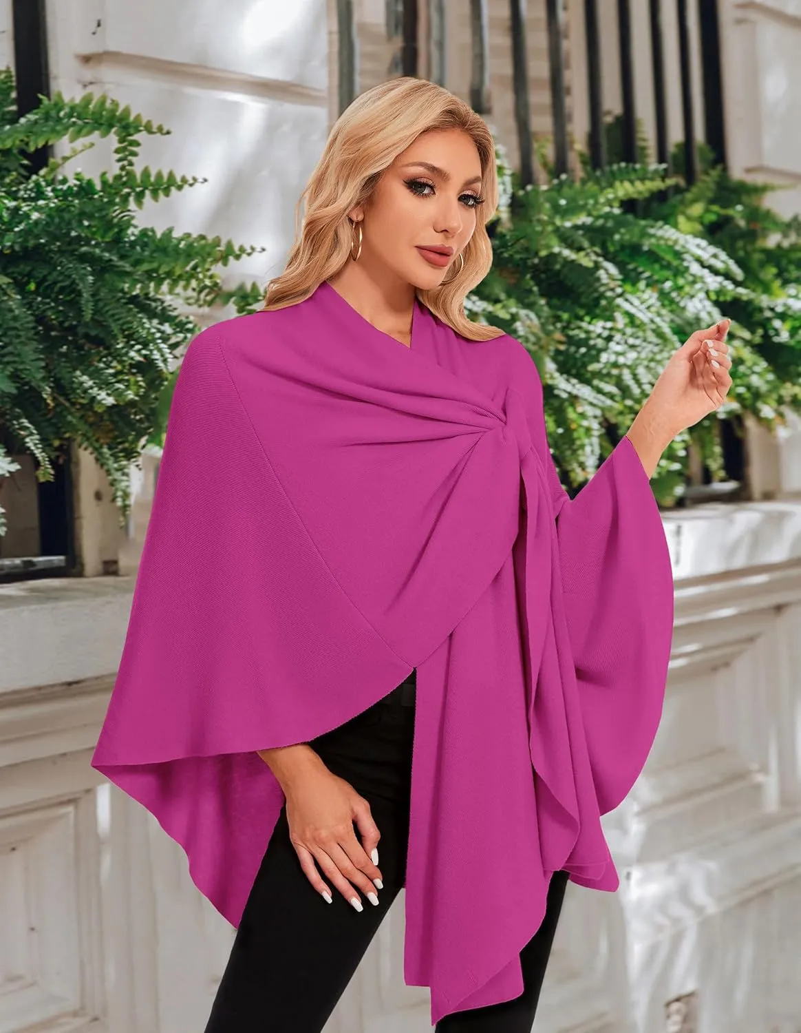 PULI Womens Elegant Cross Front Shawl Wraps Knitted Ponchos Cape Light Weight Poncho Sweater Soft Warm Travel Wraps