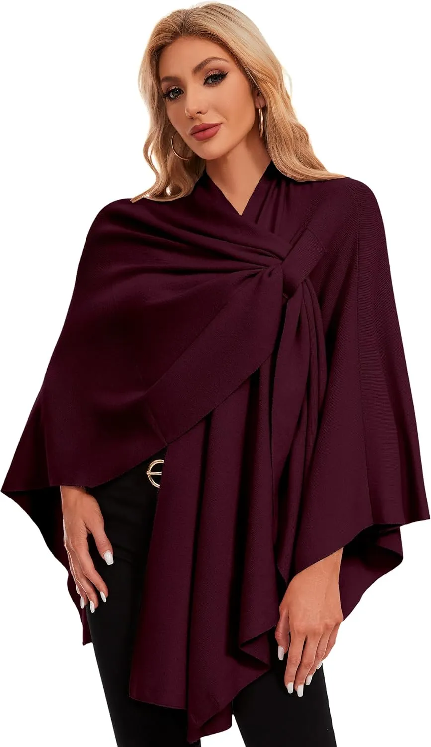 PULI Womens Elegant Cross Front Shawl Wraps Knitted Ponchos Cape Light Weight Poncho Sweater Soft Warm Travel Wraps