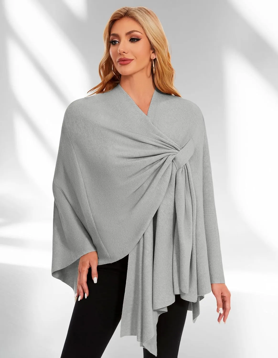PULI Womens Elegant Cross Front Shawl Wraps Knitted Ponchos Cape Light Weight Poncho Sweater Soft Warm Travel Wraps