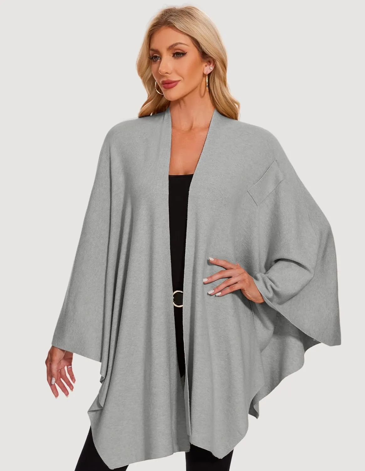 PULI Womens Elegant Cross Front Shawl Wraps Knitted Ponchos Cape Light Weight Poncho Sweater Soft Warm Travel Wraps