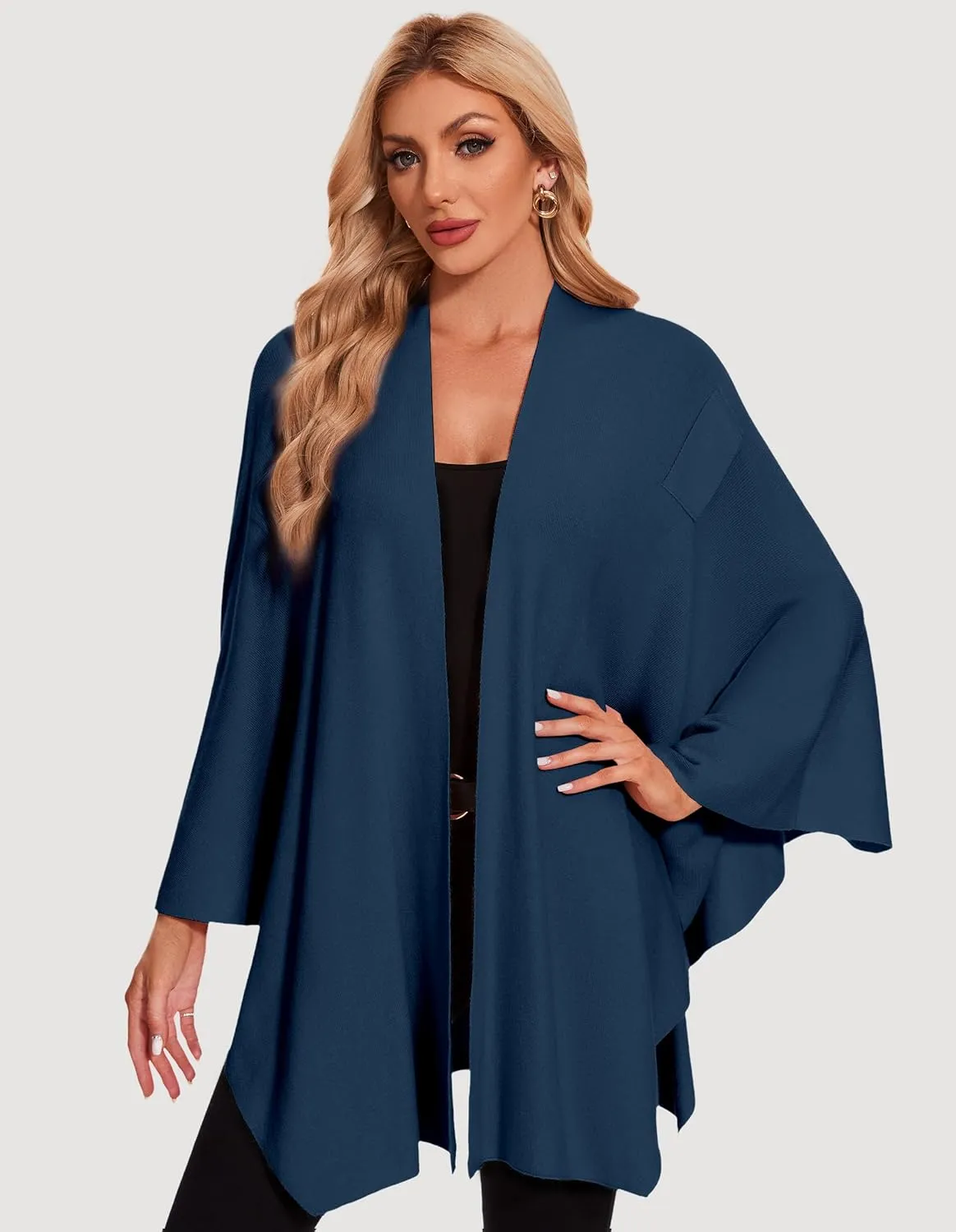 PULI Womens Elegant Cross Front Shawl Wraps Knitted Ponchos Cape Light Weight Poncho Sweater Soft Warm Travel Wraps