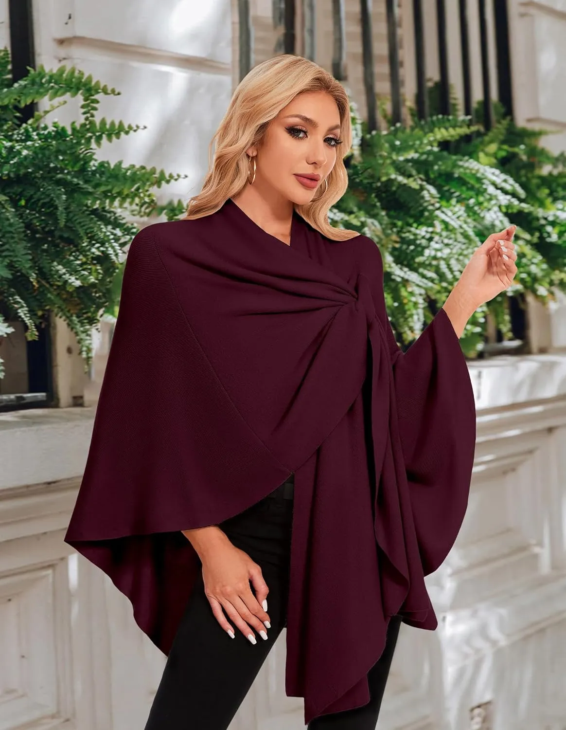 PULI Womens Elegant Cross Front Shawl Wraps Knitted Ponchos Cape Light Weight Poncho Sweater Soft Warm Travel Wraps