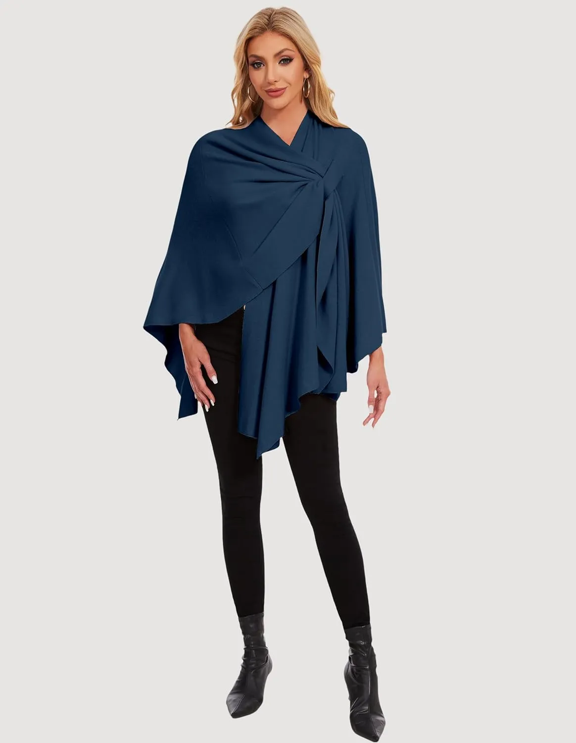 PULI Womens Elegant Cross Front Shawl Wraps Knitted Ponchos Cape Light Weight Poncho Sweater Soft Warm Travel Wraps