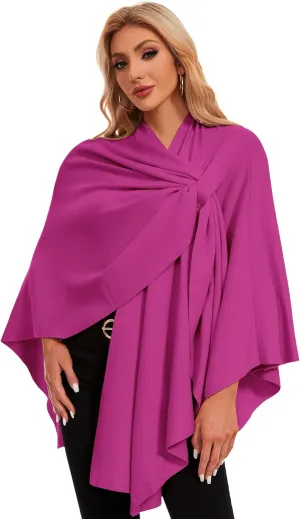 PULI Womens Elegant Cross Front Shawl Wraps Knitted Ponchos Cape Light Weight Poncho Sweater Soft Warm Travel Wraps