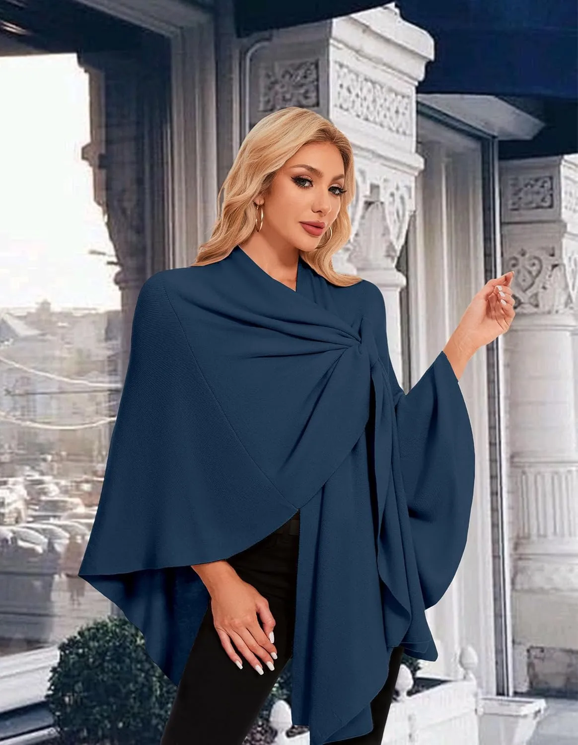 PULI Womens Elegant Cross Front Shawl Wraps Knitted Ponchos Cape Light Weight Poncho Sweater Soft Warm Travel Wraps