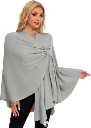 PULI Womens Elegant Cross Front Shawl Wraps Knitted Ponchos Cape Light Weight Poncho Sweater Soft Warm Travel Wraps